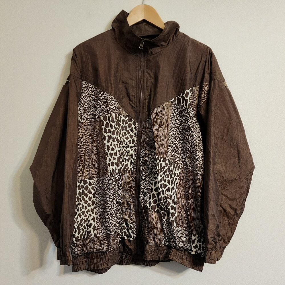 Vtg Windbreaker Maggie Barnes Animal Print Patches Women 1 X Athleisure Y2K